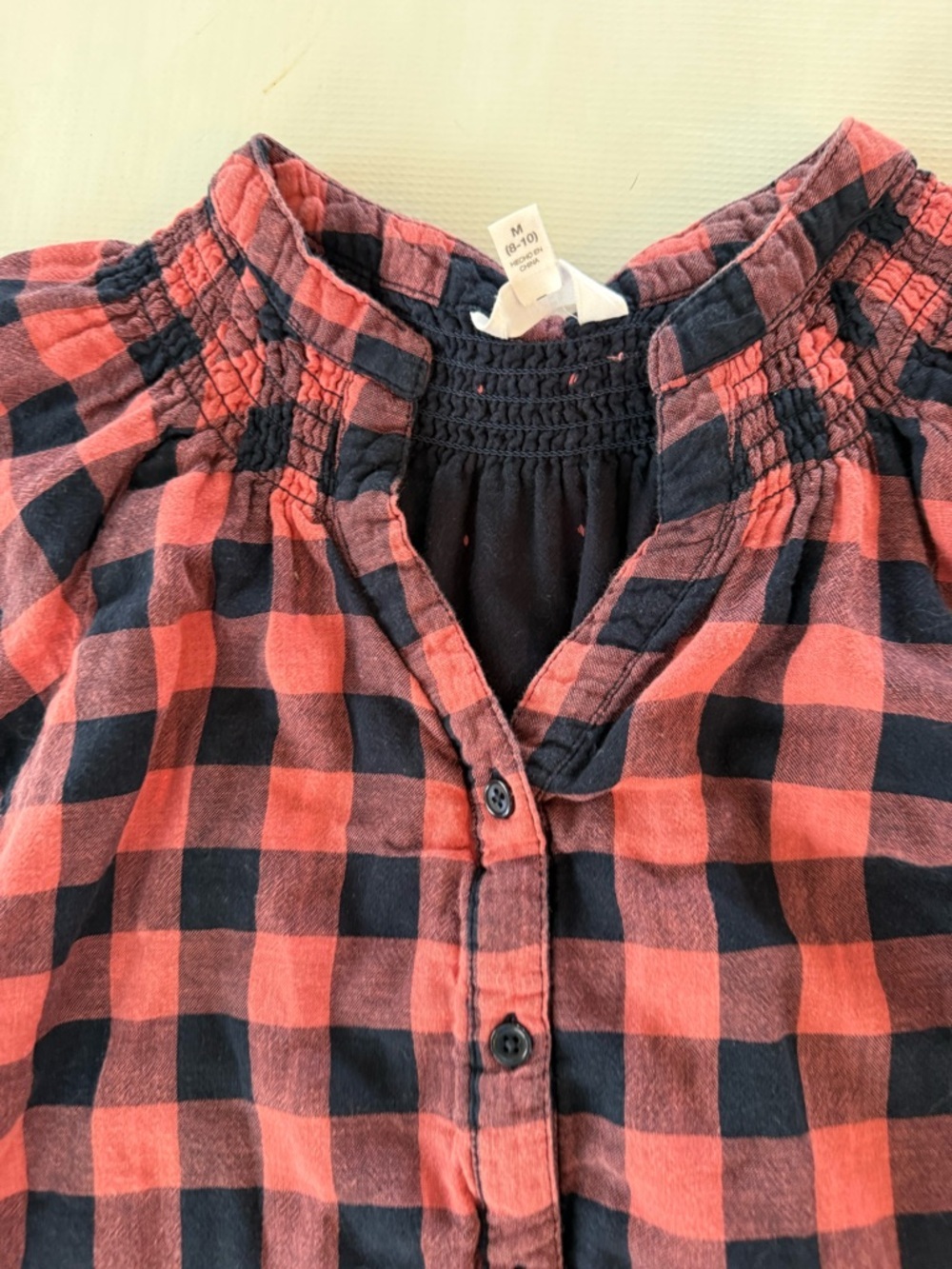 Old Navy Red and Black Plaid Button-Front Puff Sleeve Top - Picture 4 of 6